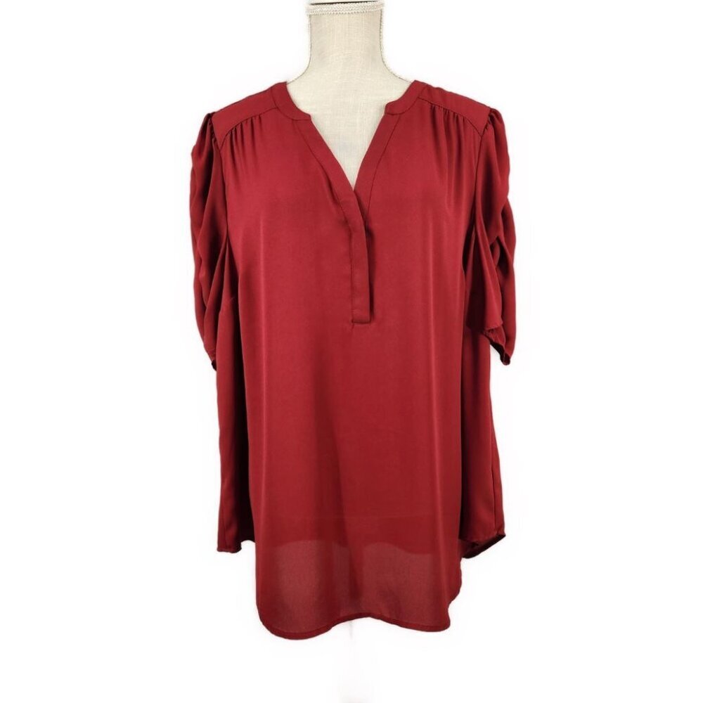 Torrid Harper Women's 2X Sleeve Popover Blouse Maroon Elegant Basic Lightweight